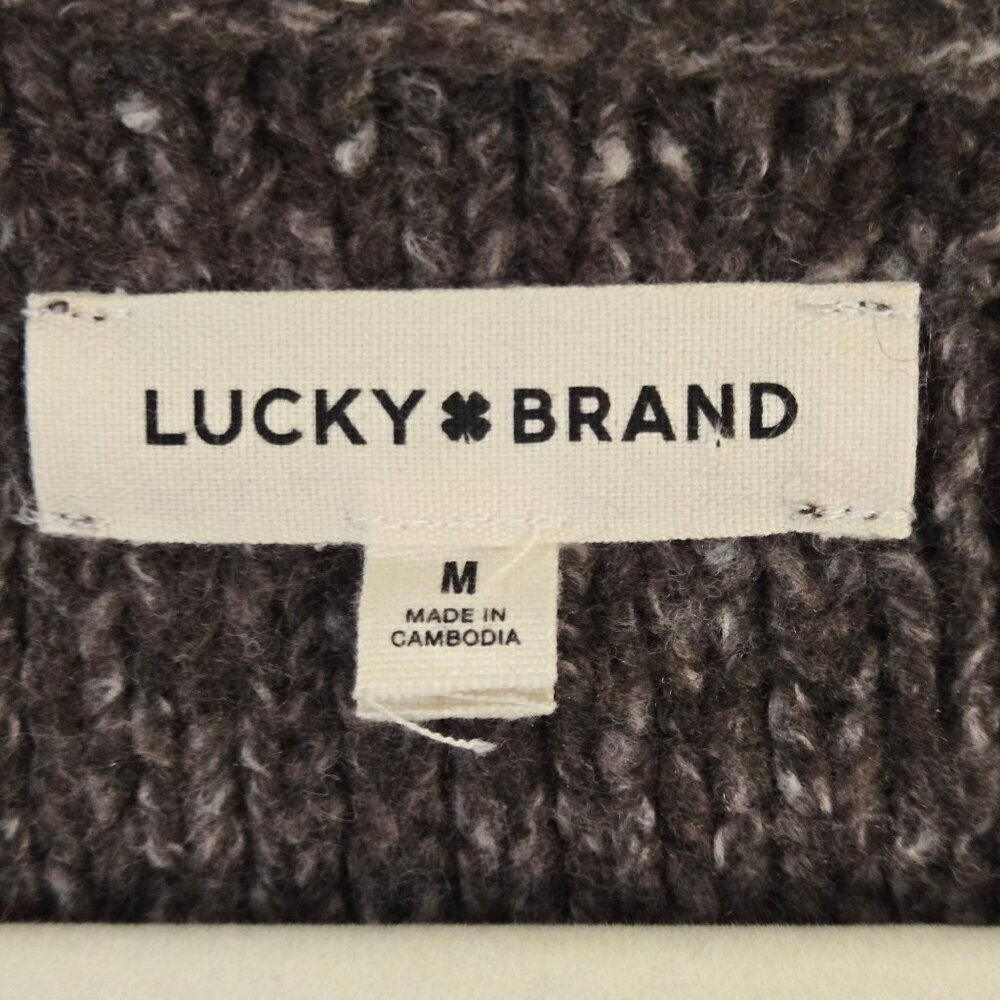 Lucky Brand 2025 Brown Marled Chunky CableKnit V Neck Wool Blend Cardigan Size M - Picture 5 of 8
